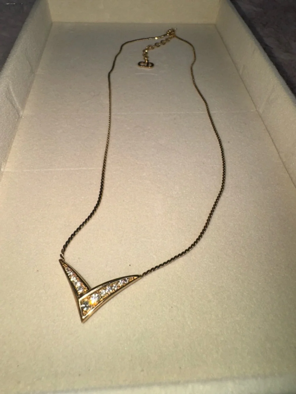 Vintage Christian Dior Gold V-Detail Crystal Necklace - Women Jewelry - Picture 6 of 6